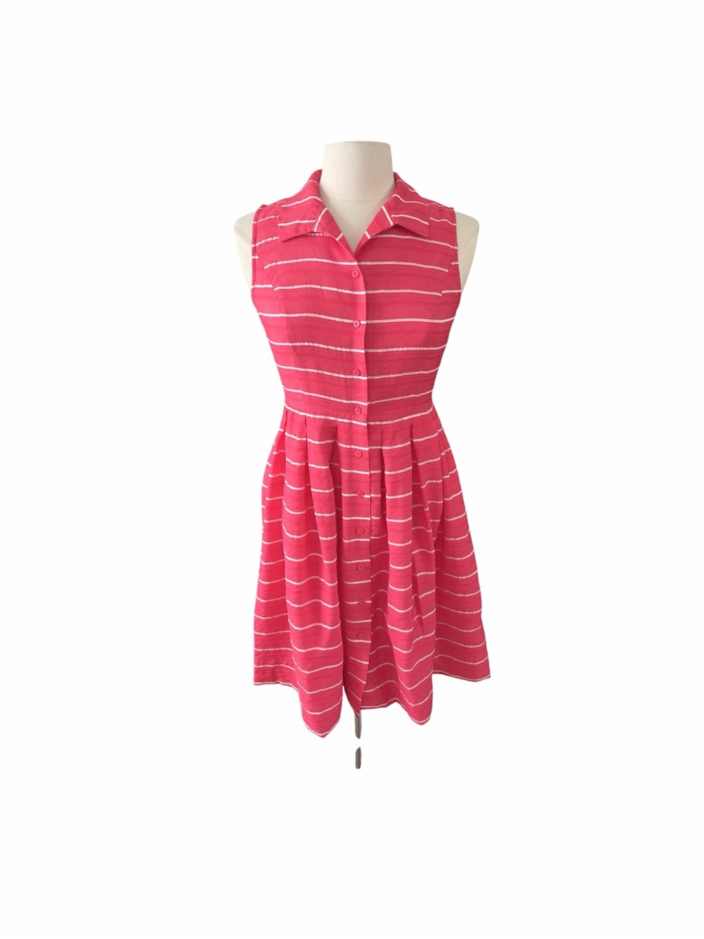Talbots Sleeveless Faded Red Striped Shirt Dress
